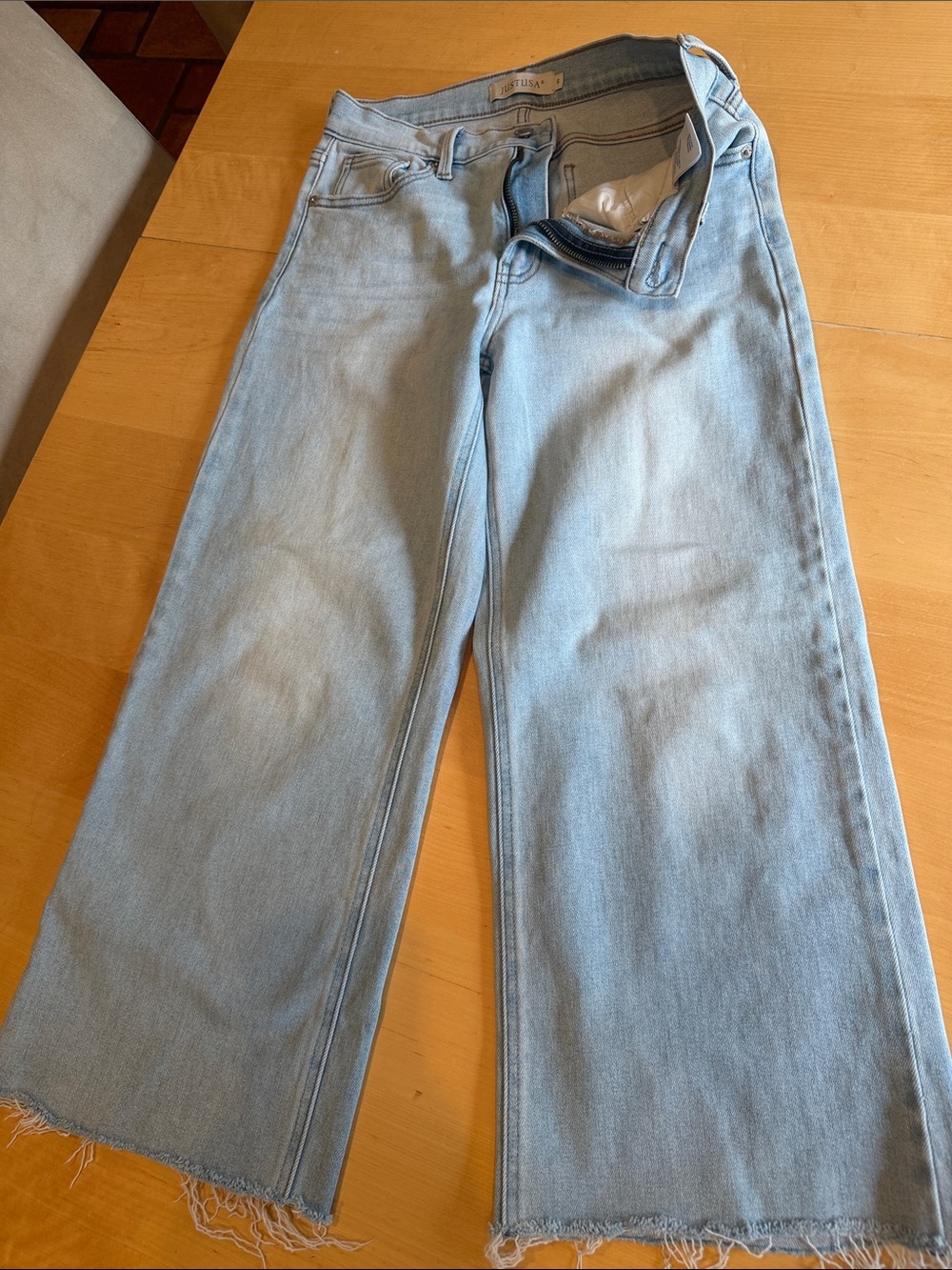 Light Blue Women’s Cropped Kick Flare Denim